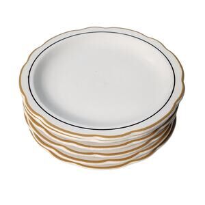 Buffalo China Dorado Luncheon Plates Black & Mustard Gold Stripe Set Of 6 USA 77